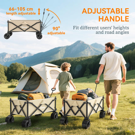 Folding Garden Trolley Wagon Cart 120KG Capacity with Carry Bag for Beach Camping Festival - Khaki