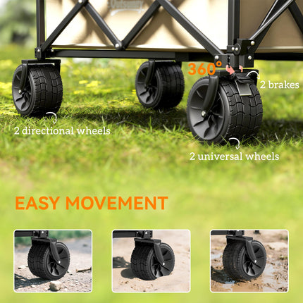 Folding Garden Trolley Wagon Cart 120KG Capacity with Carry Bag for Beach Camping Festival - Khaki