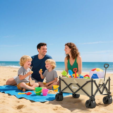 Folding Garden Trolley Wagon Cart 120KG Capacity with Carry Bag for Beach Camping Festival - Khaki