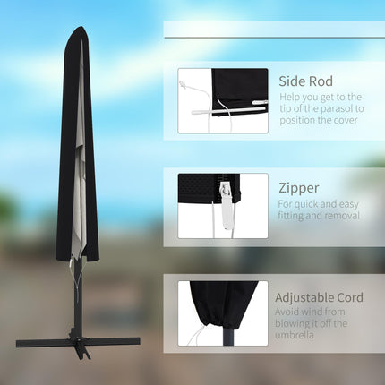 Garden Parasol Cover for 2-4m Patio Umbrella with Zipper and Rod, Φ60 x 160cm - Black