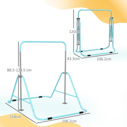 Adjustable Foldable Kids Gymnastic Bar with Horizontal Bars - Light Blue