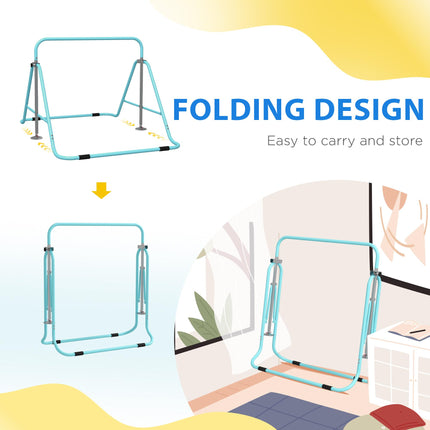 Adjustable Foldable Kids Gymnastic Bar with Horizontal Bars - Light Blue