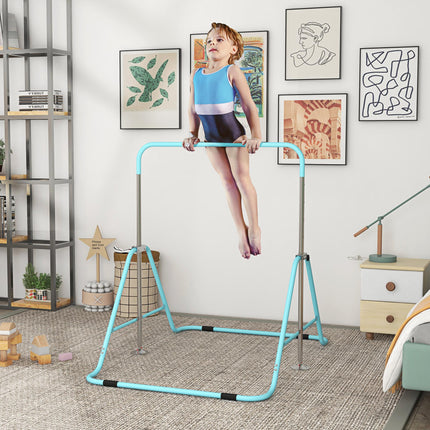 Adjustable Foldable Kids Gymnastic Bar with Horizontal Bars - Light Blue