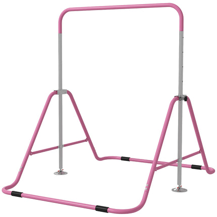 Adjustable Foldable Kids Gymnastic Bar with Horizontal Bars - Pink