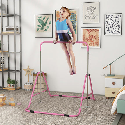 Adjustable Foldable Kids Gymnastic Bar with Horizontal Bars - Pink