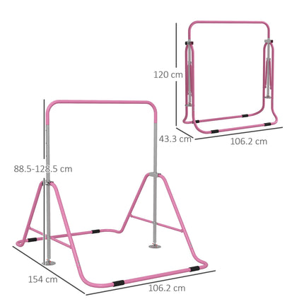 Adjustable Foldable Kids Gymnastic Bar with Horizontal Bars - Pink