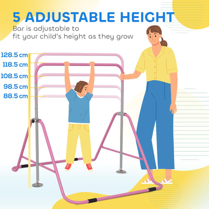 Adjustable Foldable Kids Gymnastic Bar with Horizontal Bars - Pink