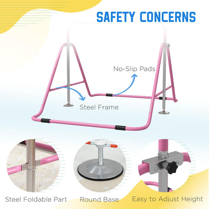 Adjustable Foldable Kids Gymnastic Bar with Horizontal Bars - Pink