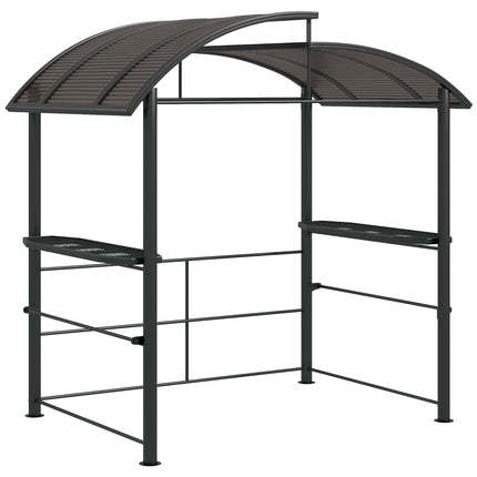 2.4 x 1.5m Outdoor Grill Gazebo with PC Roof & Side Shelves - Dark Grey