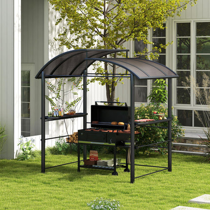 2.4 x 1.5m Outdoor Grill Gazebo with PC Roof & Side Shelves - Dark Grey