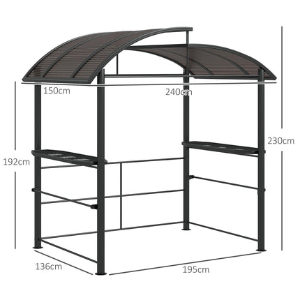 2.4 x 1.5m Outdoor Grill Gazebo with PC Roof & Side Shelves - Dark Grey