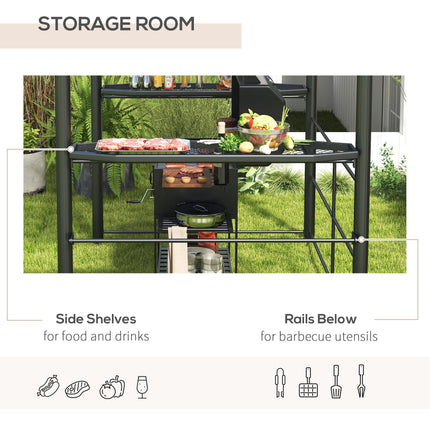 2.4 x 1.5m Outdoor Grill Gazebo with PC Roof & Side Shelves - Dark Grey