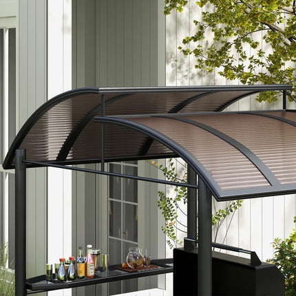 2.4 x 1.5m Outdoor Grill Gazebo with PC Roof & Side Shelves - Dark Grey