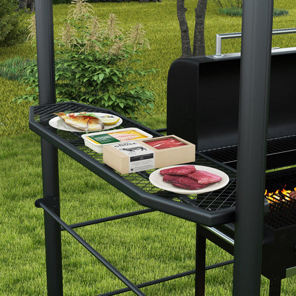 2.4 x 1.5m Outdoor Grill Gazebo with PC Roof & Side Shelves - Dark Grey