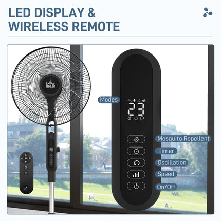 Three Mode Pedestal Fan with Insect Repellant Box and LED Panel - Black