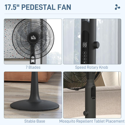 Three Mode Pedestal Fan with Insect Repellant Box and LED Panel - Black