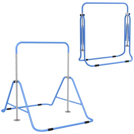Adjustable Foldable Kids Gymnastic Bar with Horizontal Bars - Blue