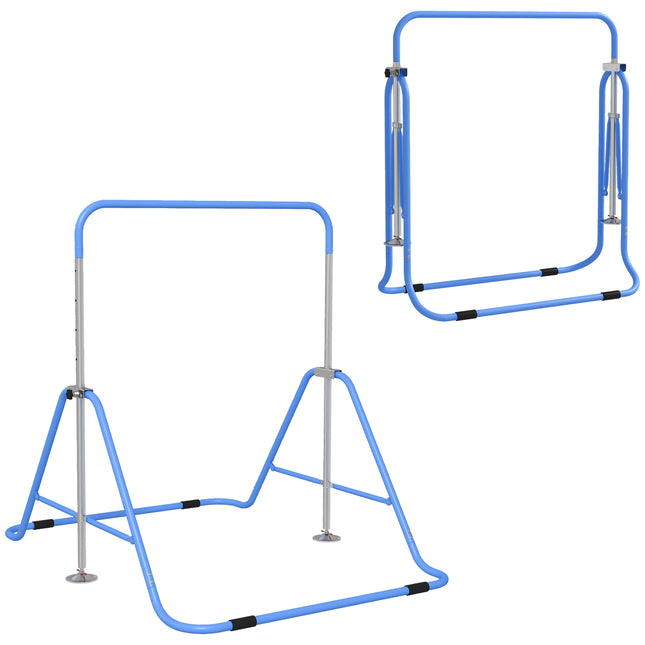 Adjustable Foldable Kids Gymnastic Bar with Horizontal Bars - Blue