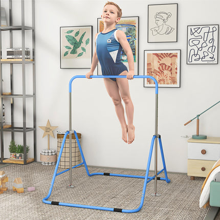 Adjustable Foldable Kids Gymnastic Bar with Horizontal Bars - Blue