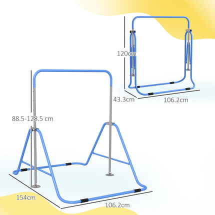 Adjustable Foldable Kids Gymnastic Bar with Horizontal Bars - Blue