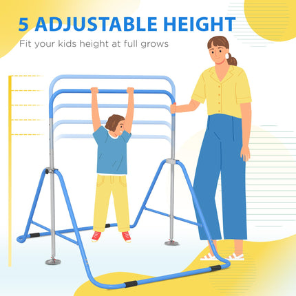Adjustable Foldable Kids Gymnastic Bar with Horizontal Bars - Blue