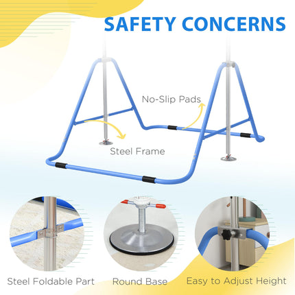 Adjustable Foldable Kids Gymnastic Bar with Horizontal Bars - Blue