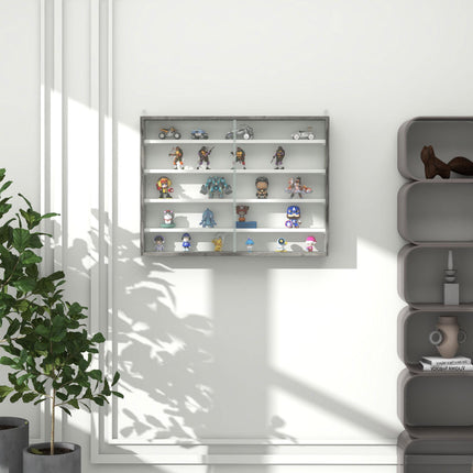 5-Tier Wall Display Shelf Cabinet with 4 Adjustable Shelves and Glass Doors 60x80cm - Grey Wood Grain