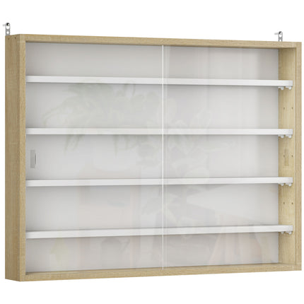 5-Tier Wall Display Shelf Unit with 4 Adjustable Shelves and Glass Doors 60x80cm - Natural