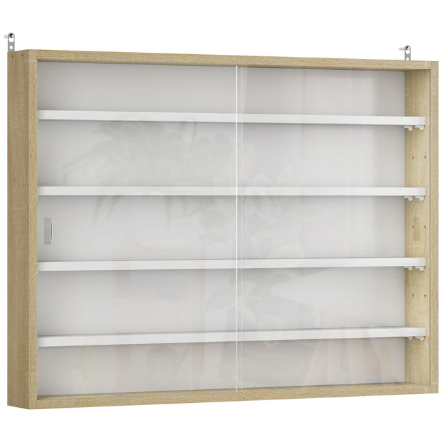 5-Tier Wall Display Shelf Unit with 4 Adjustable Shelves and Glass Doors 60x80cm - Natural