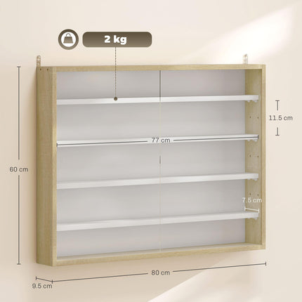 5-Tier Wall Display Shelf Unit with 4 Adjustable Shelves and Glass Doors 60x80cm - Natural