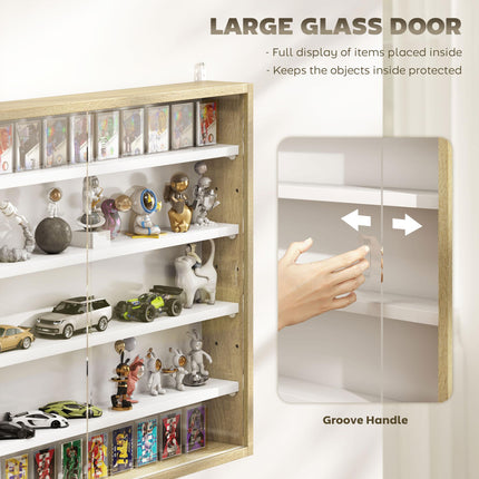 5-Tier Wall Display Shelf Unit with 4 Adjustable Shelves and Glass Doors 60x80cm - Natural