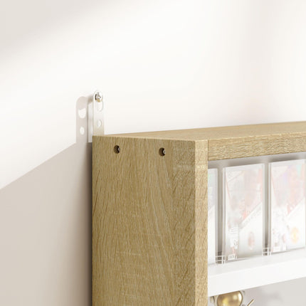 5-Tier Wall Display Shelf Unit with 4 Adjustable Shelves and Glass Doors 60x80cm - Natural