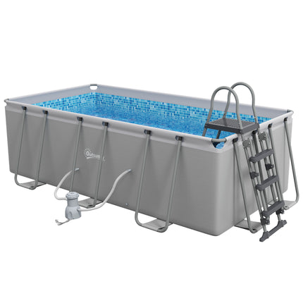 Rectangle Steel Frame Swimming Pool 207x400cm with Ladder & Pump - Grey