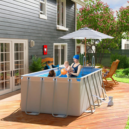 Rectangle Steel Frame Swimming Pool 207x400cm with Ladder & Pump - Grey