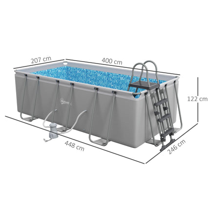 Rectangle Steel Frame Swimming Pool 207x400cm with Ladder & Pump - Grey