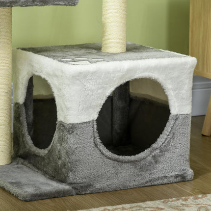 Cat Tree with Sisal Scratching Posts, House, Perches & Toy Mouse - Grey