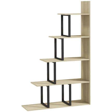 5-Tier Bookcase, Wooden Ladder Bookshelf Display Stand, Oak