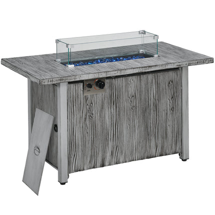 50,000 BTU Gas Fire Pit Table with Glass Screen and Cover - Grey