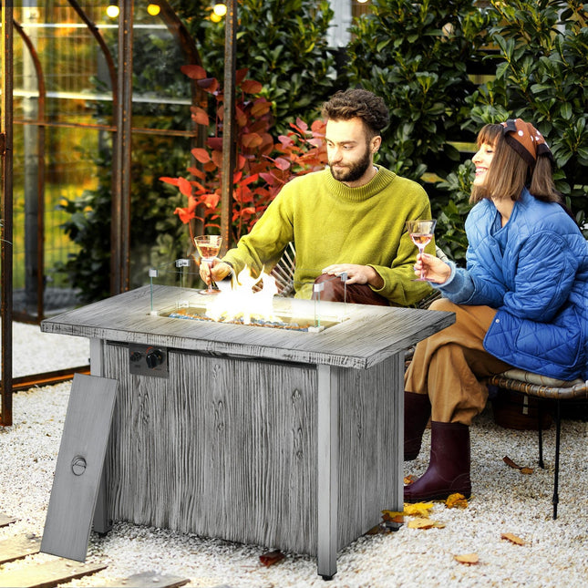50,000 BTU Gas Fire Pit Table with Glass Screen and Cover - Grey