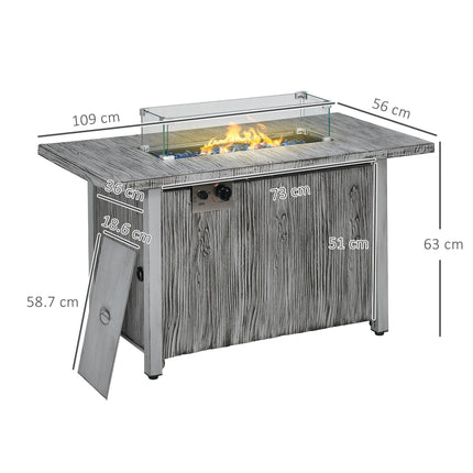 50,000 BTU Gas Fire Pit Table with Glass Screen and Cover - Grey