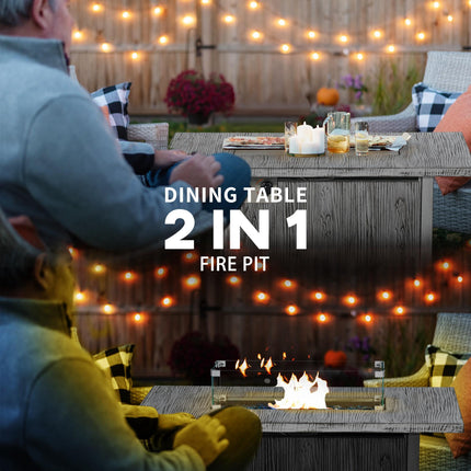 50,000 BTU Gas Fire Pit Table with Glass Screen and Cover - Grey