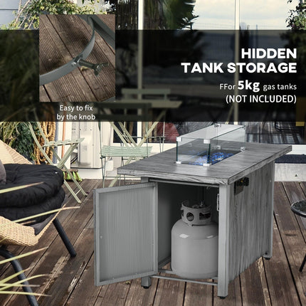 50,000 BTU Gas Fire Pit Table with Glass Screen and Cover - Grey