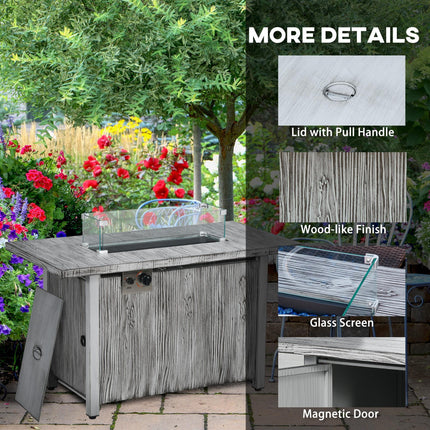 50,000 BTU Gas Fire Pit Table with Glass Screen and Cover - Grey