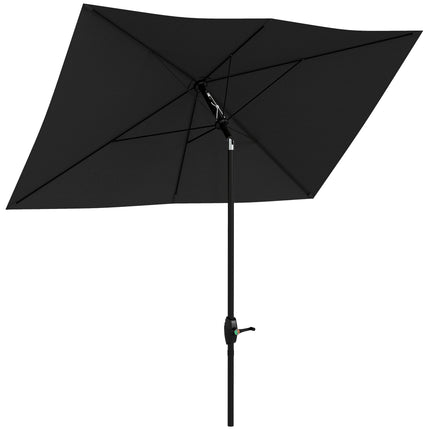 2 x 3m Rectangular Garden Parasol Umbrella with Crank & Tilt, 6 Ribs, Aluminium Pole - Black