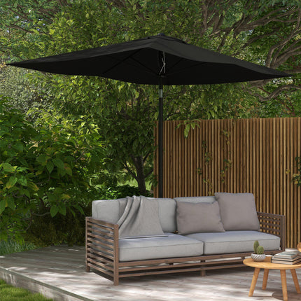 2 x 3m Rectangular Garden Parasol Umbrella with Crank & Tilt, 6 Ribs, Aluminium Pole - Black