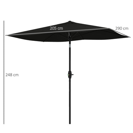 2 x 3m Rectangular Garden Parasol Umbrella with Crank & Tilt, 6 Ribs, Aluminium Pole - Black