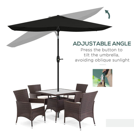 2 x 3m Rectangular Garden Parasol Umbrella with Crank & Tilt, 6 Ribs, Aluminium Pole - Black