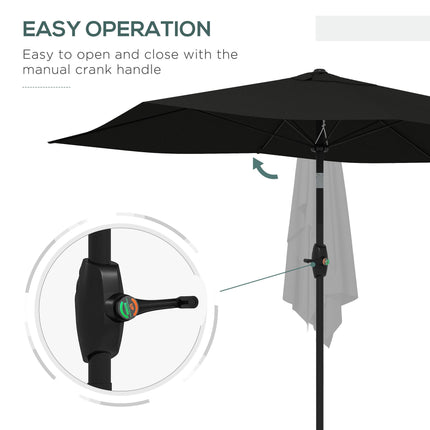 2 x 3m Rectangular Garden Parasol Umbrella with Crank & Tilt, 6 Ribs, Aluminium Pole - Black