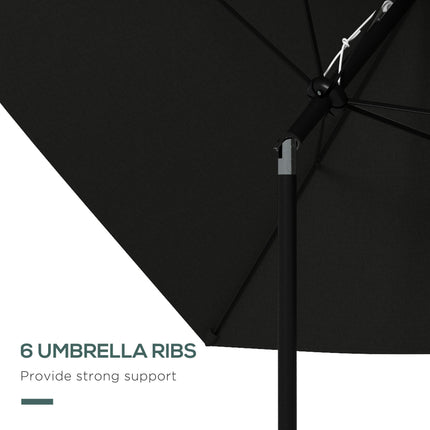 2 x 3m Rectangular Garden Parasol Umbrella with Crank & Tilt, 6 Ribs, Aluminium Pole - Black