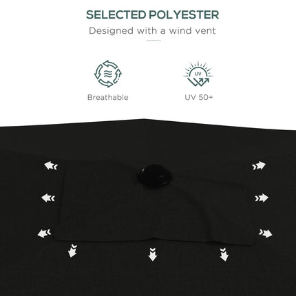 2 x 3m Rectangular Garden Parasol Umbrella with Crank & Tilt, 6 Ribs, Aluminium Pole - Black